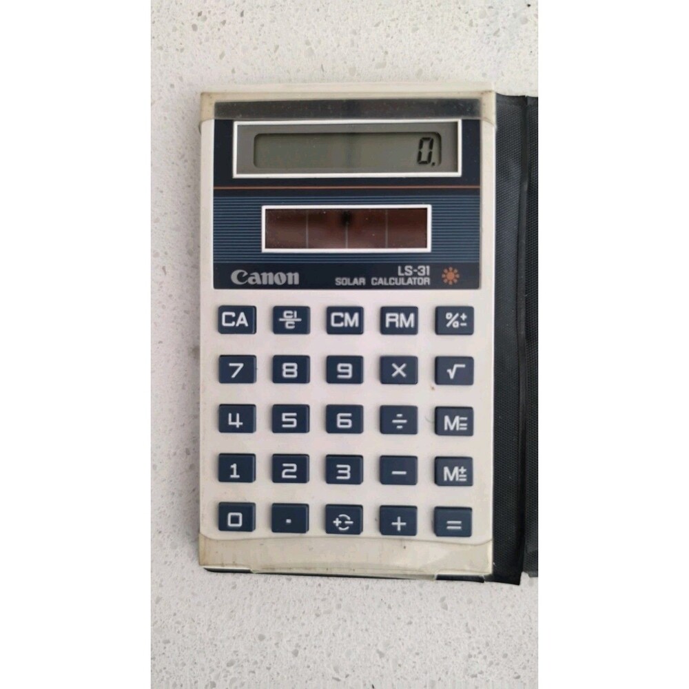 Canon LS-31 Solar Calculator with Case, Vintage Year 1984. Tested/ Works Great